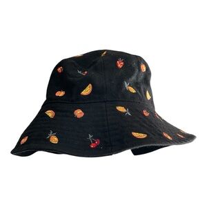 Urban Outfitters Black Fruit Bucket hat cherry, orange & peaches